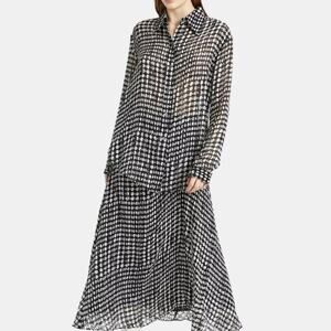 Theory Silk Blend Sheer Weekender Shirt Broken Oval Print Long Sleeve Sz S